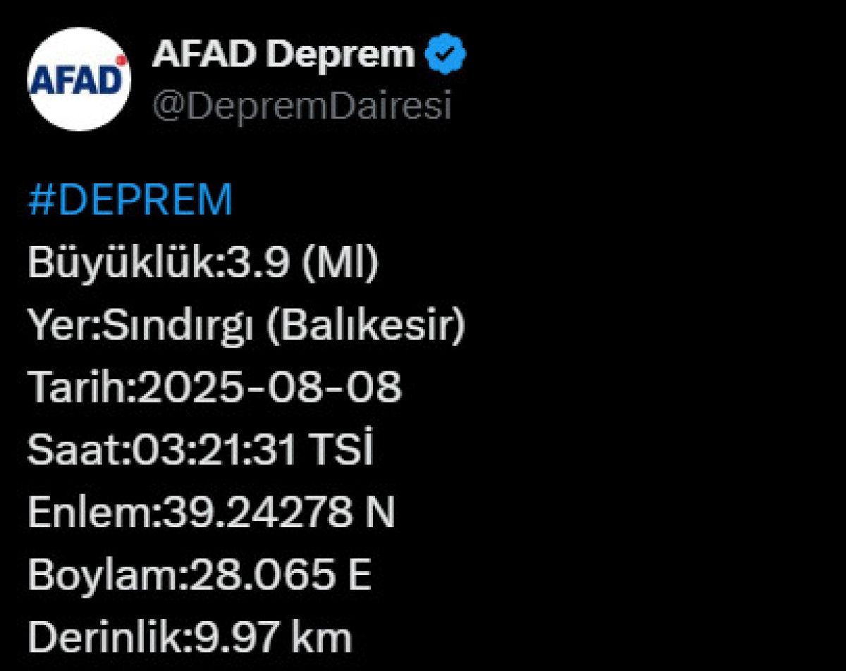 Balıkesir'de 3.9 Büyüklüğünde Sarsıntı: Şehirde Deprem Alarmı