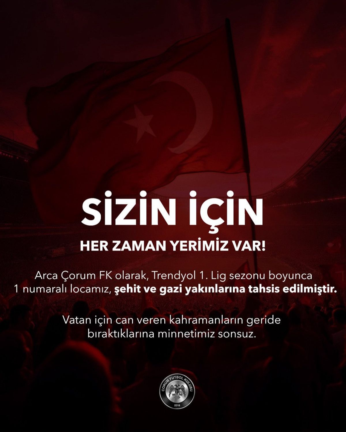 Çorum FK'dan Gazilere ve Şehit Yakınlarına Destek: Yeni Loca Bağışı